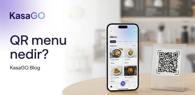 QR menü nedir rehber kapak görseli: kafe masasında karekod standı ve menü açılmış telefon (temsilî görsel)